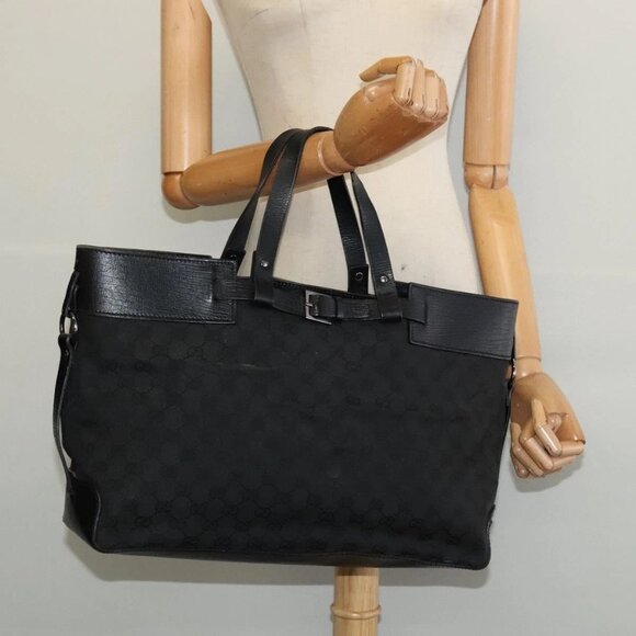 GUCCI GG Canvas Hand Bag Black Silver - Picture 1 of 15